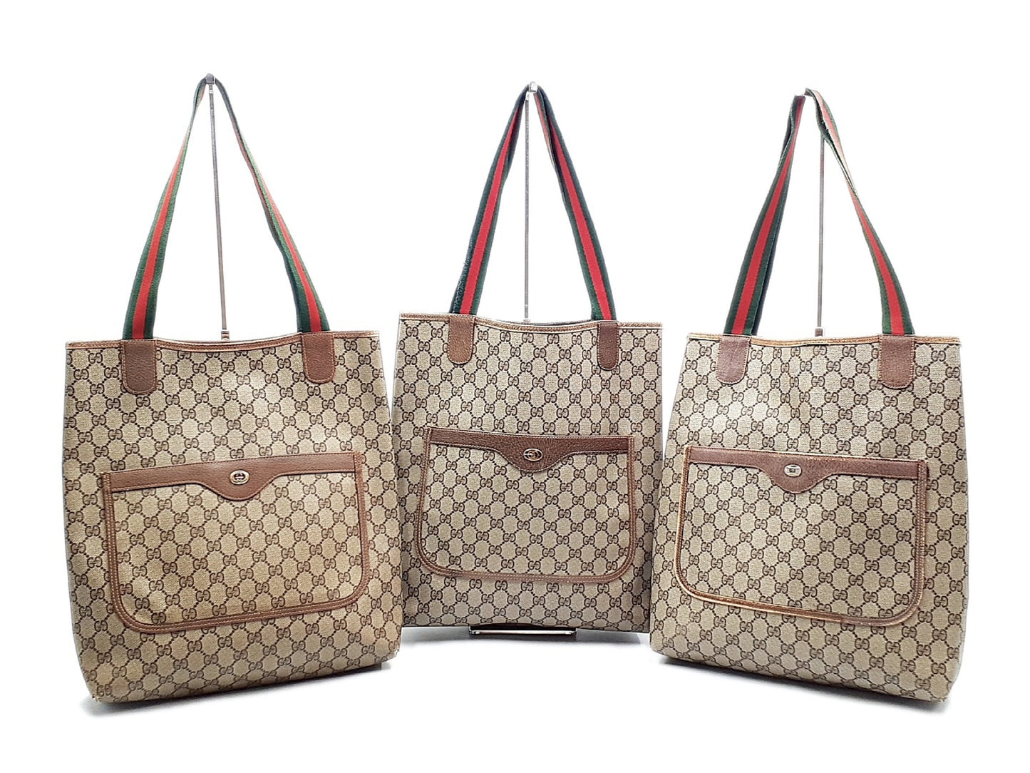 GUCCI 3-Piece Set GG Supreme Sherry Line Leather Tote Tote Tote Bag