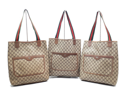 GUCCI 3-Piece Set GG Supreme Sherry Line Leather Tote Tote Tote Bag