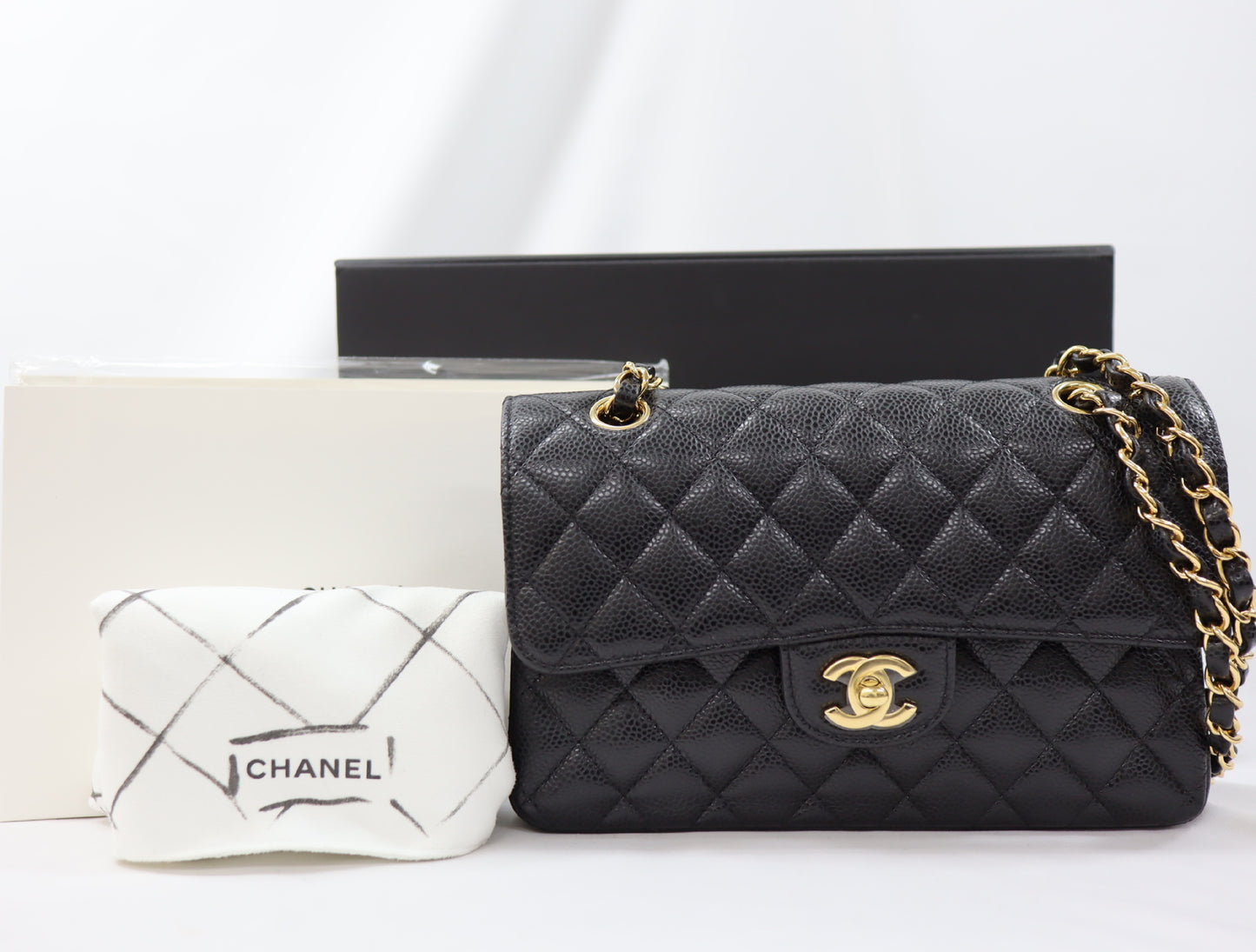 CHANEL CHANEL Matlasse 23 Small Caviar Skin Double Flap ID Tip Random Plate Gold Fittings A01113 Shoulder Bag