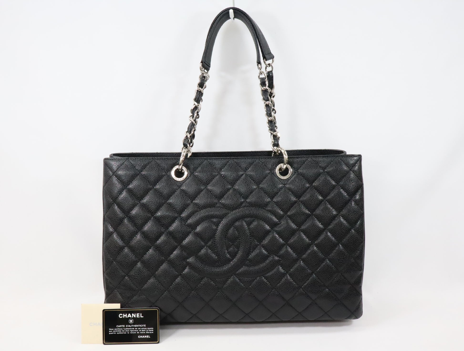 CHANEL CHANEL GST XL Caviar Skin Chain Tote Bag Black 16th Silver Hardware A66865 Shoulder Bag