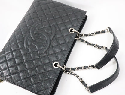 CHANEL CHANEL GST XL Caviar Skin Chain Tote Bag Black 16th Silver Hardware A66865 Shoulder Bag