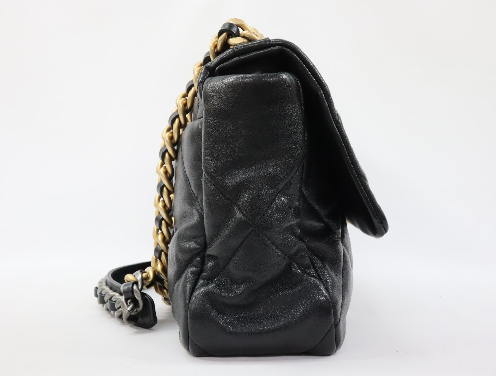 CHANEL CHANEL 19 Maxi Lambskin Chain Shoulder Bag Black Gold x Silver Fittings 29th Series AS1162 Shoulder Bag