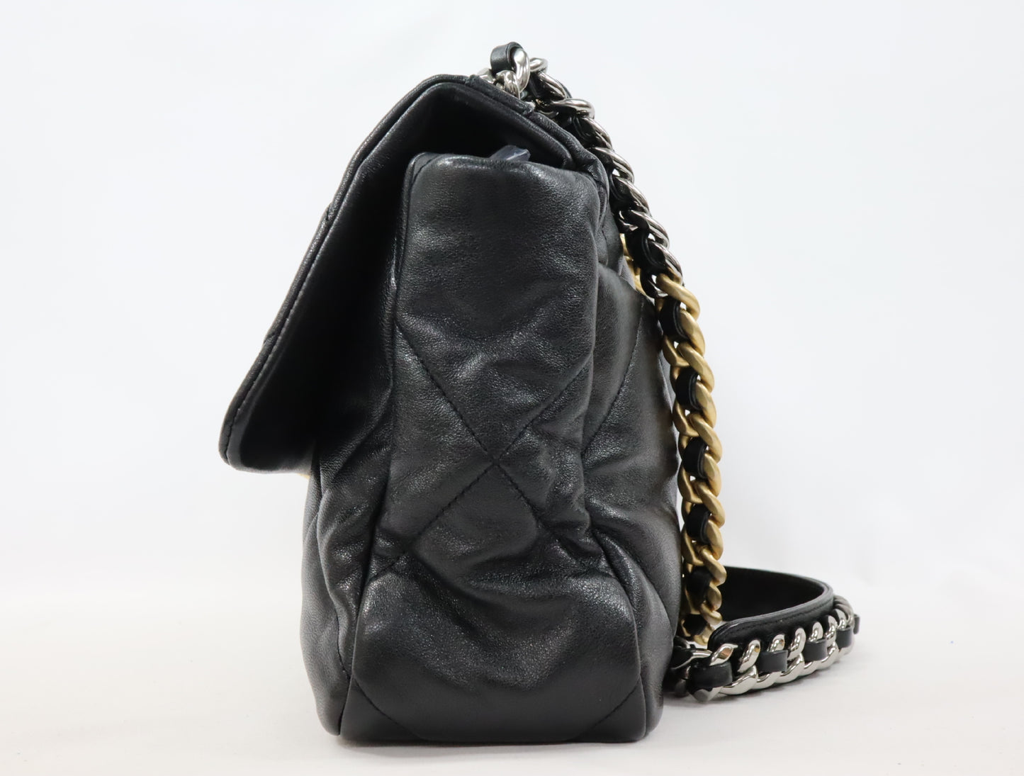 CHANEL CHANEL 19 Maxi Lambskin Chain Shoulder Bag Black Gold x Silver Fittings 29th Series AS1162 Shoulder Bag
