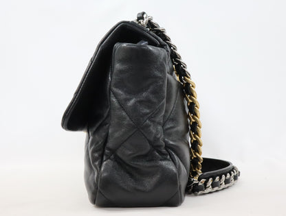 CHANEL CHANEL 19 Maxi Lambskin Chain Shoulder Bag Black Gold x Silver Fittings 29th Series AS1162 Shoulder Bag