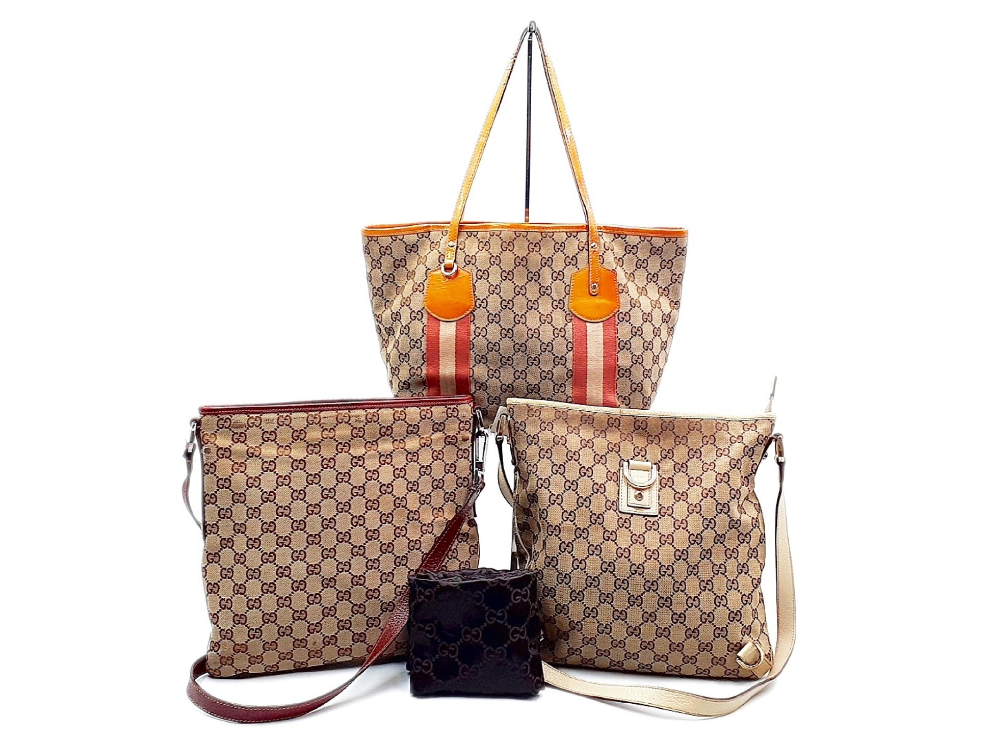 GUCCI 3-Piece Set GG Canvas Leather Tote Leather Shoulder Shoulder Bag