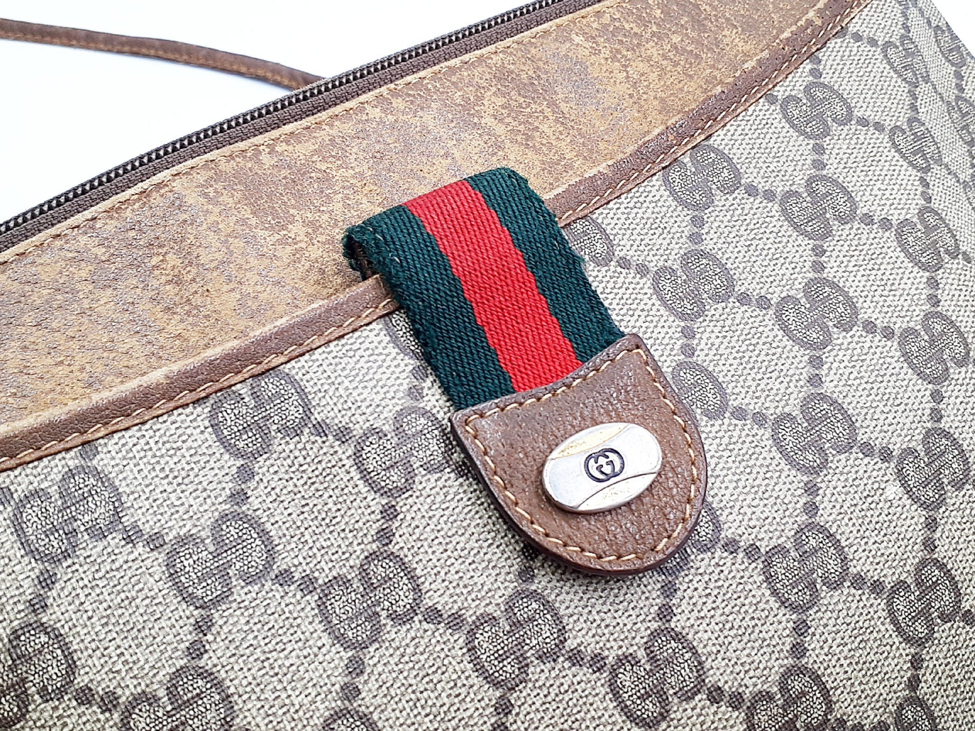 GUCCI 3-Piece Set GG Supreme Sherry Line Gold Hardware Vintage Handbag Shoulder Bag