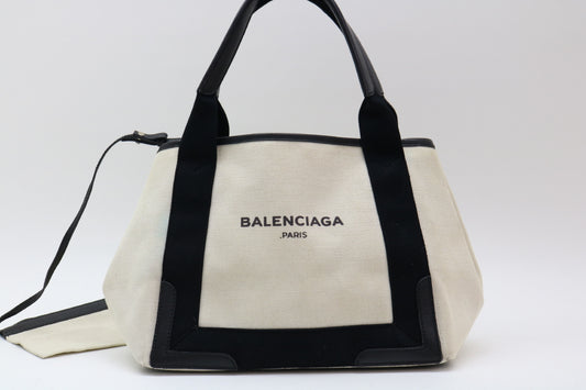 BALENCIAGA Cabas canvas and leather tote bag