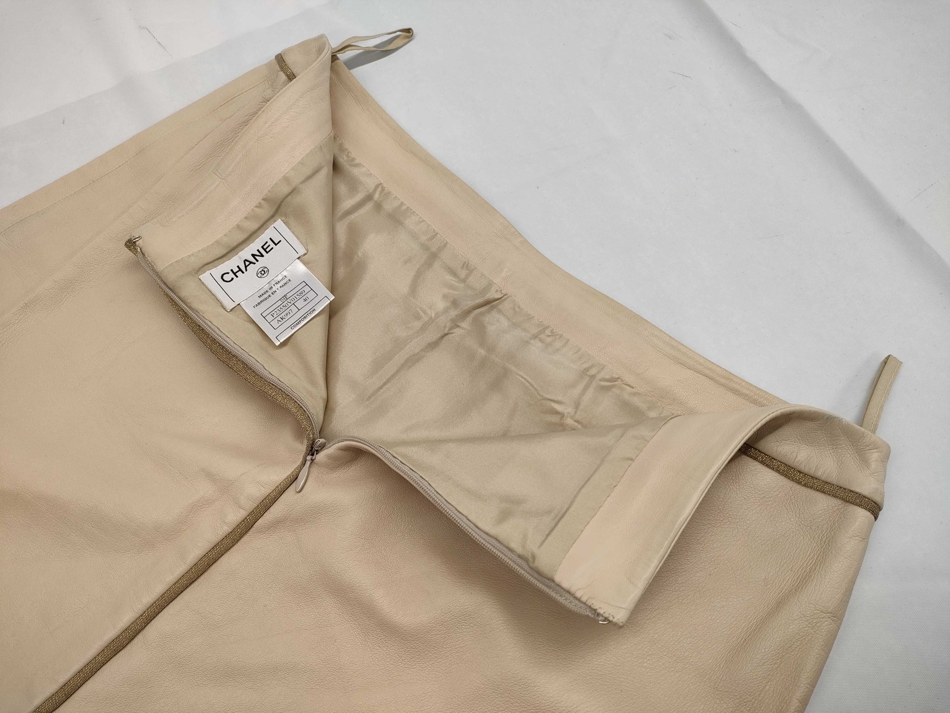 CHANEL CHANEL Leather Skirt Beige Skirt