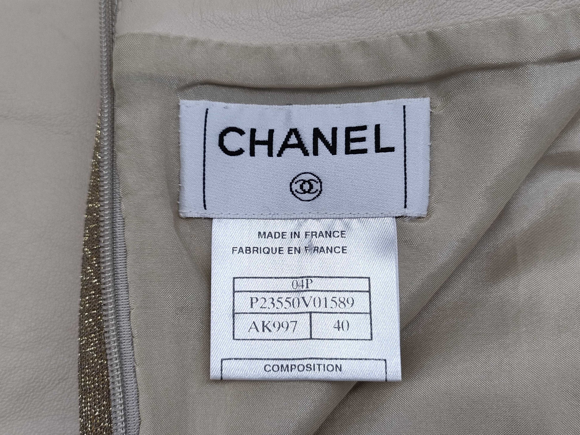 CHANEL CHANEL Leather Skirt Beige Skirt