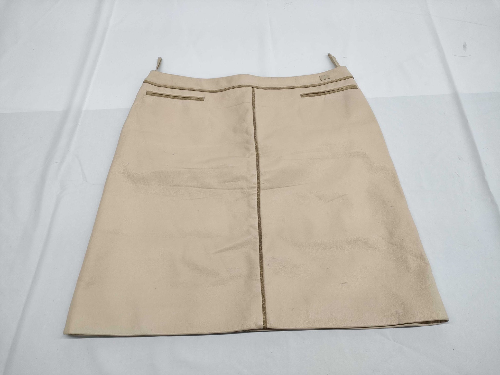 CHANEL CHANEL Leather Skirt Beige Skirt