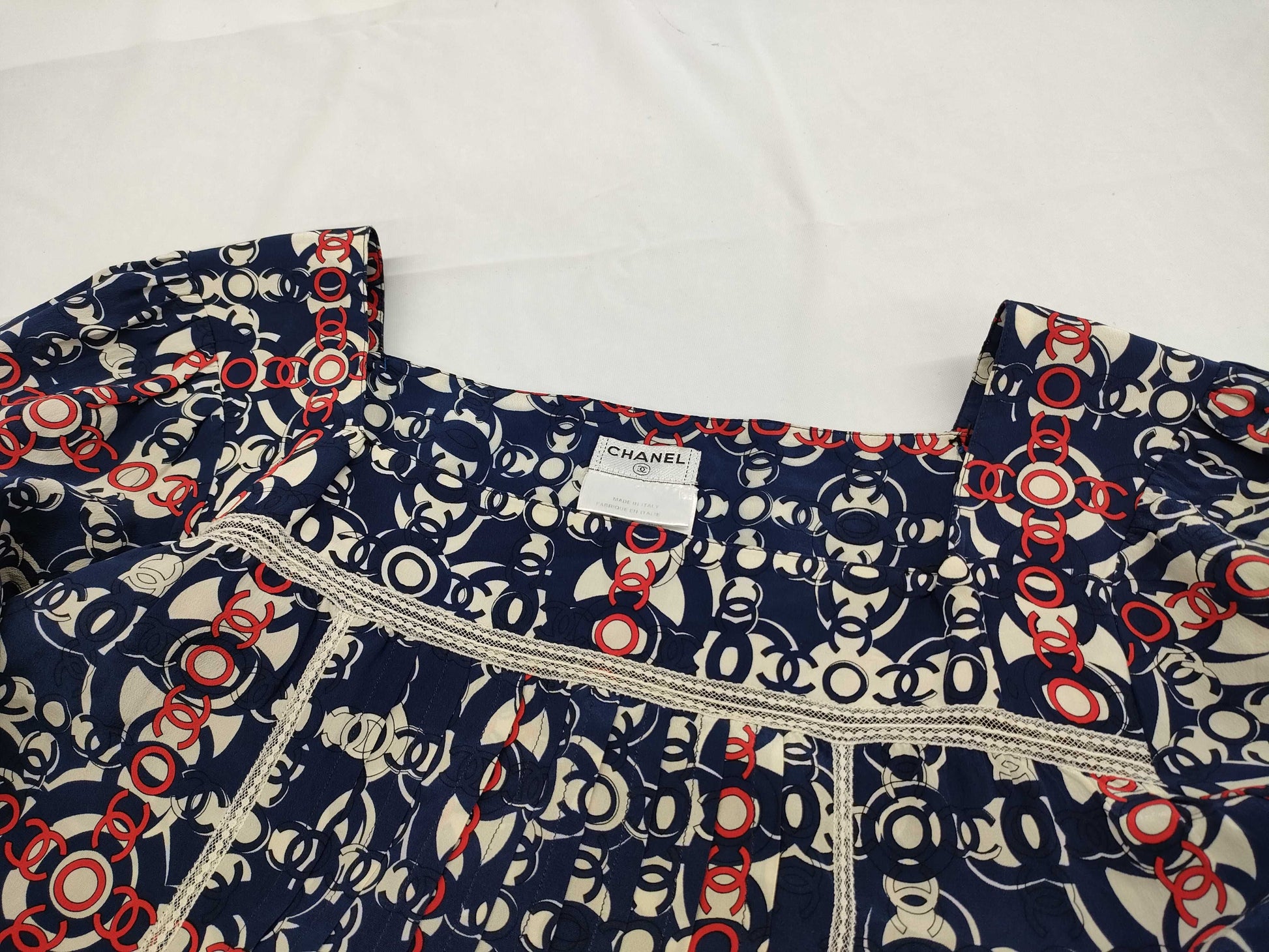 CHANEL CHANEL Blouse Logo Print Navy Tops