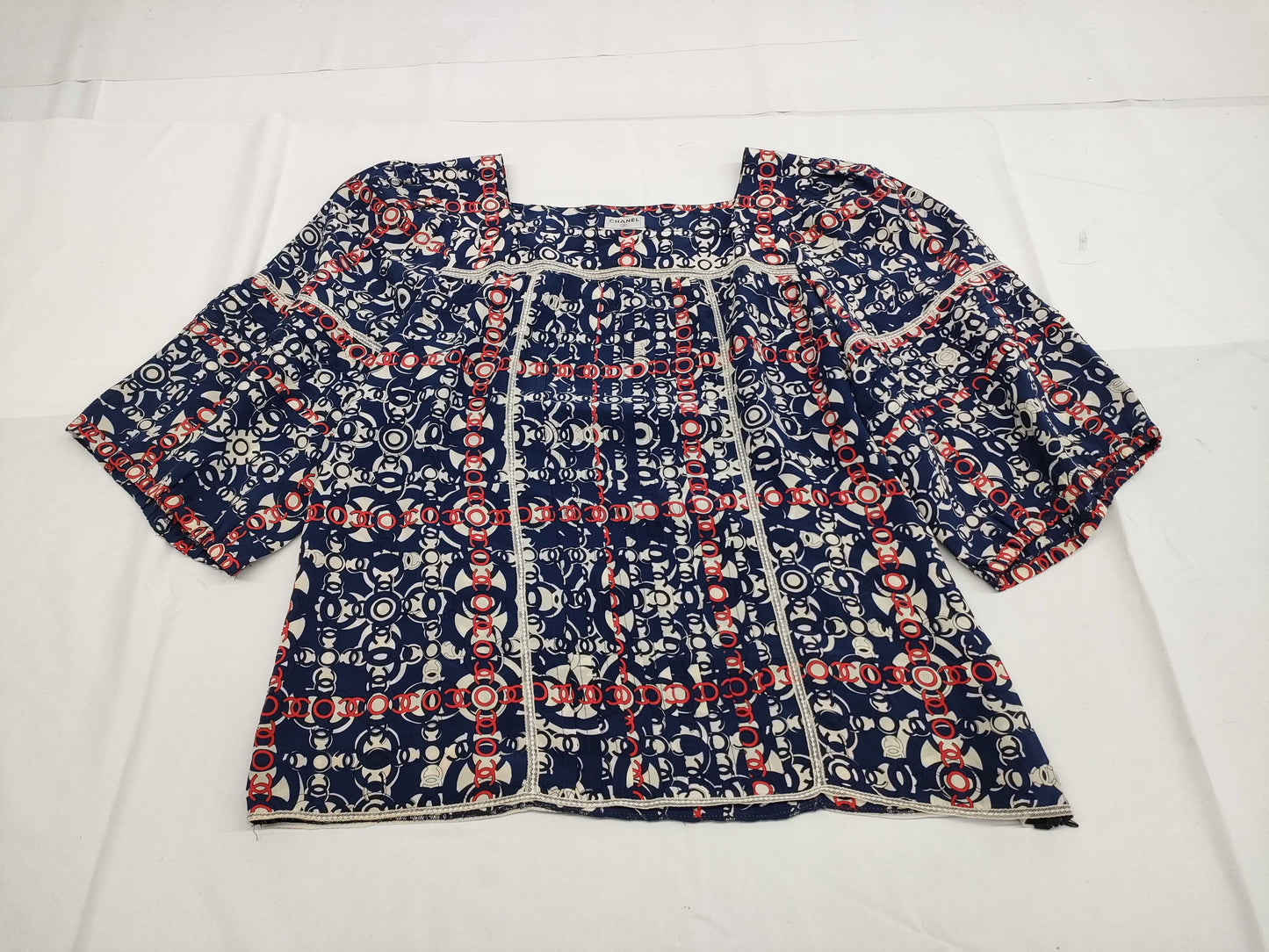 CHANEL CHANEL Blouse Logo Print Navy Tops