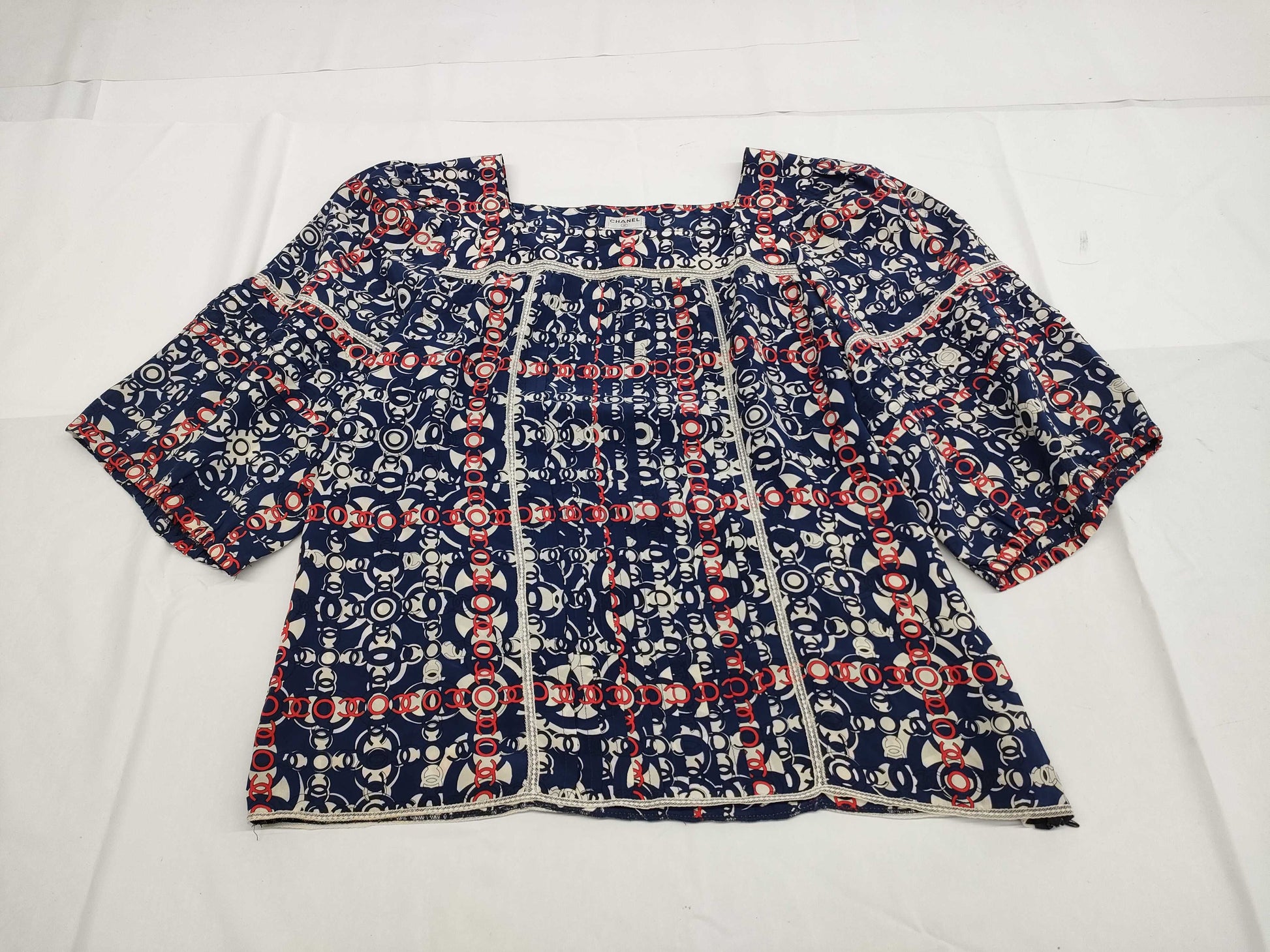 CHANEL CHANEL Blouse Logo Print Navy Tops