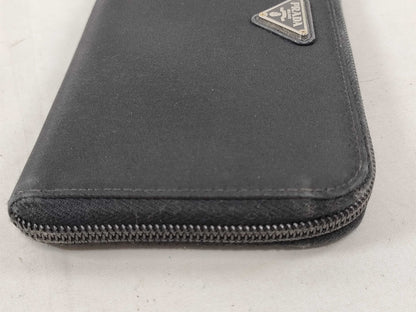 PRADA Nylon Tesuto NERO Round Zipper Long Wallet Wallet