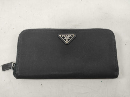 PRADA Nylon Tesuto NERO Round Zipper Long Wallet Wallet