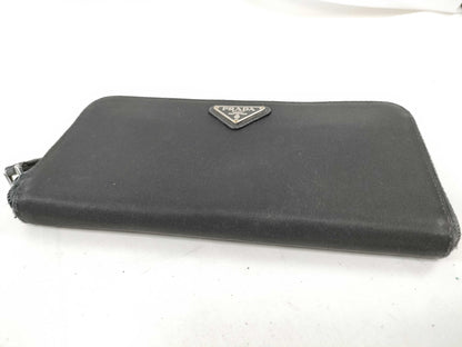 PRADA Nylon Tesuto NERO Round Zipper Long Wallet Wallet