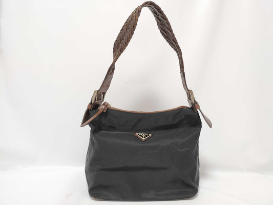PRADA Nylon Prada Nylon Leather Shoulder Bag Hobo Shoulder Bag