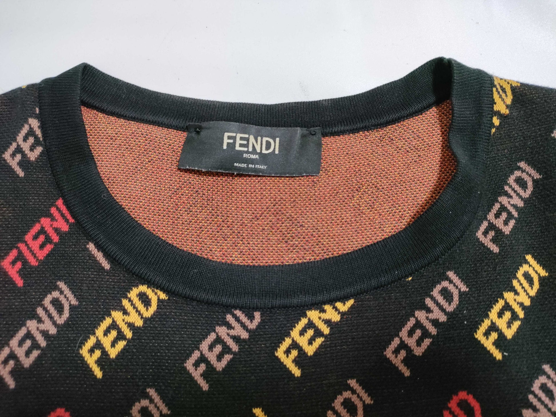FENDI Men's Black Wool Knit Top with Current FENDI Tag and Logo