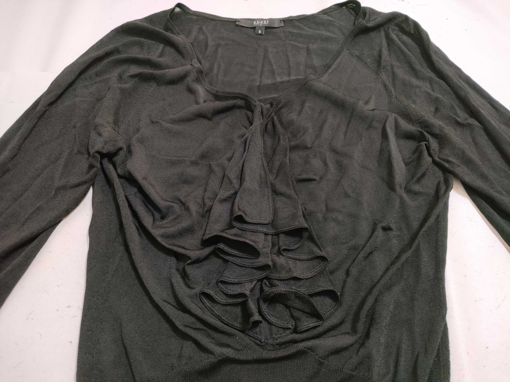 GUCCI Ruffle Knit Top in Black with Silver Hardware