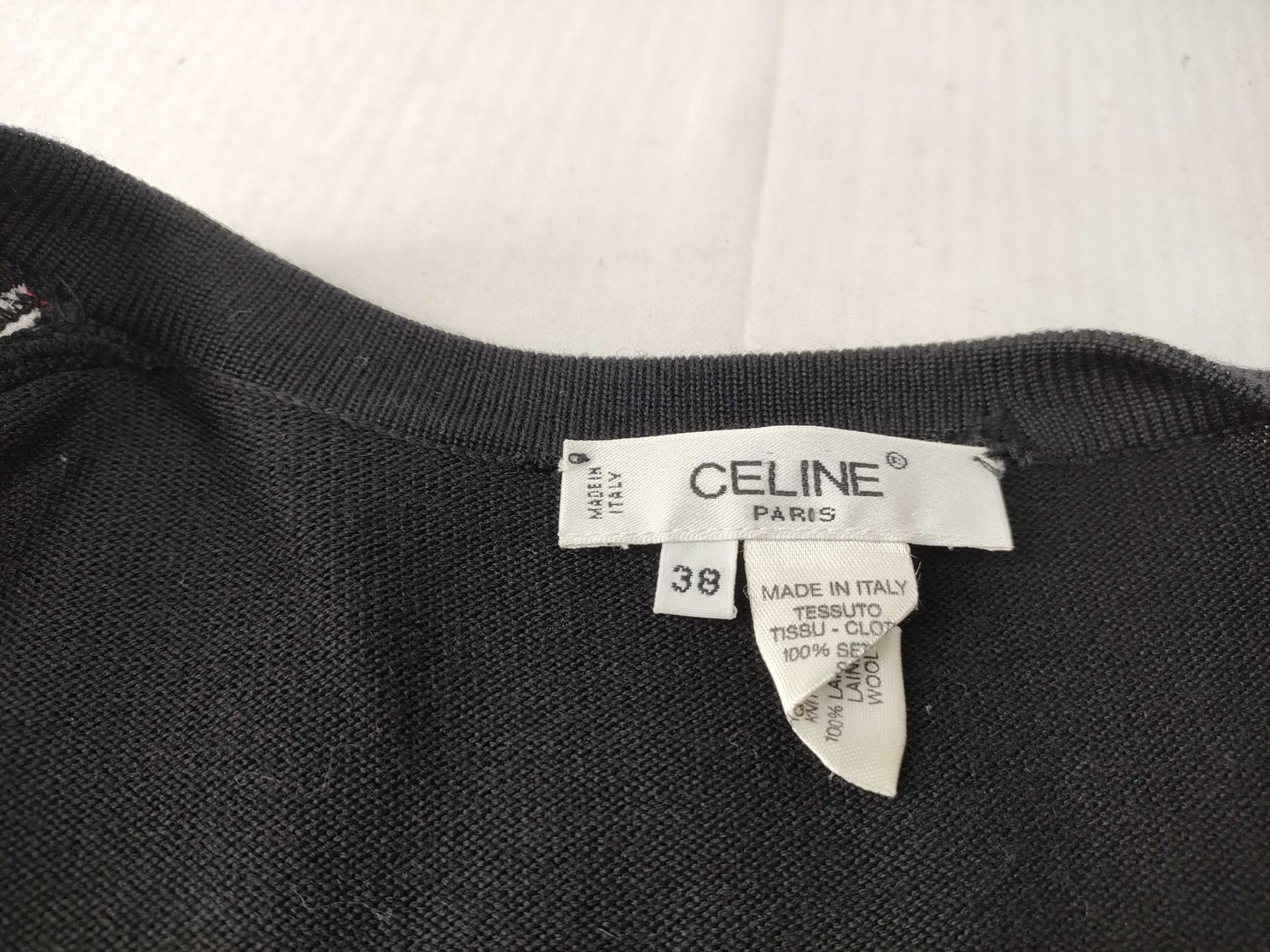 CELINE CELINE Penguin Silk Knit Switch Logo Gold Button Black Knit Cardigan Top