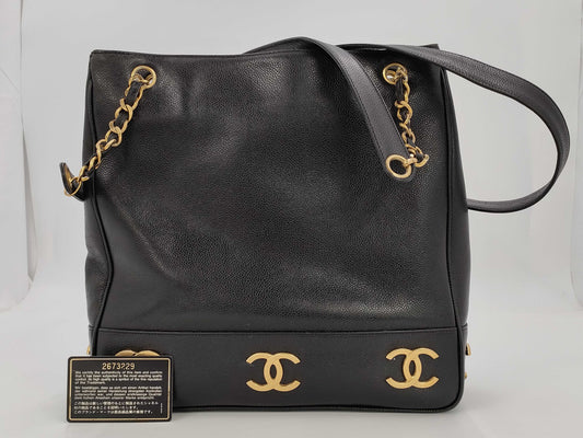 CHANEL Caviar Skin Triple Coco Shoulder Bag with Seal 2nd Generation Shoulder Bag