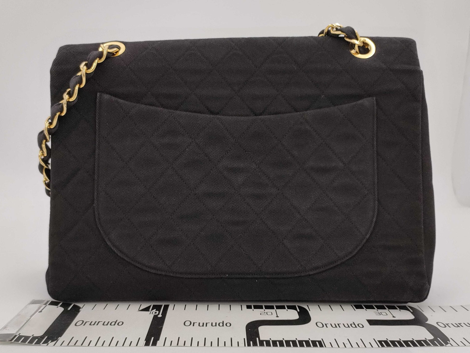 CHANEL Deca Matelasse Black Denim Canvas Chain Shoulder Bag with Seal, #1