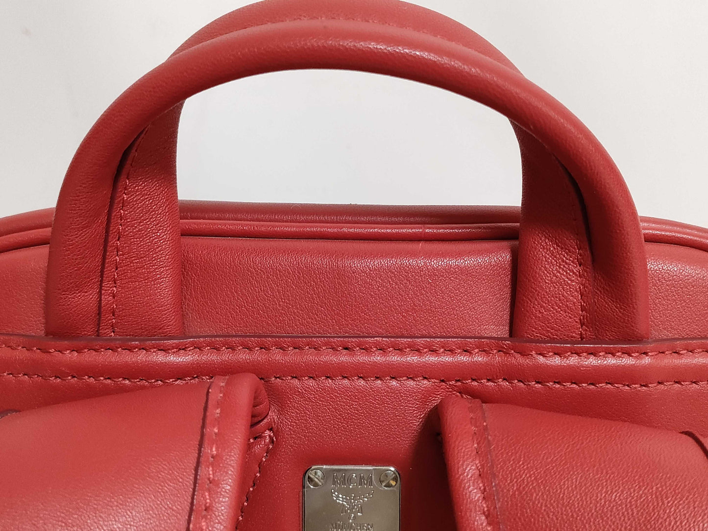 MCM MCM Logo Backpack Rucksack Red Leather Silver Hardware Rucksack