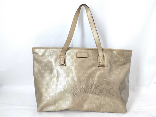 GUCCI GG GUCCI Gucci GG Pattern Tote Bag Beige Leather Tote Bag