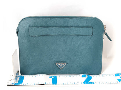 PRADA PRADA Prada Safiano Pouch Clutch Bag Blue Second Bag