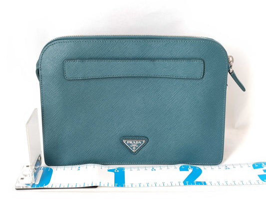 PRADA PRADA Prada Safiano Pouch Clutch Bag Blue Second Bag