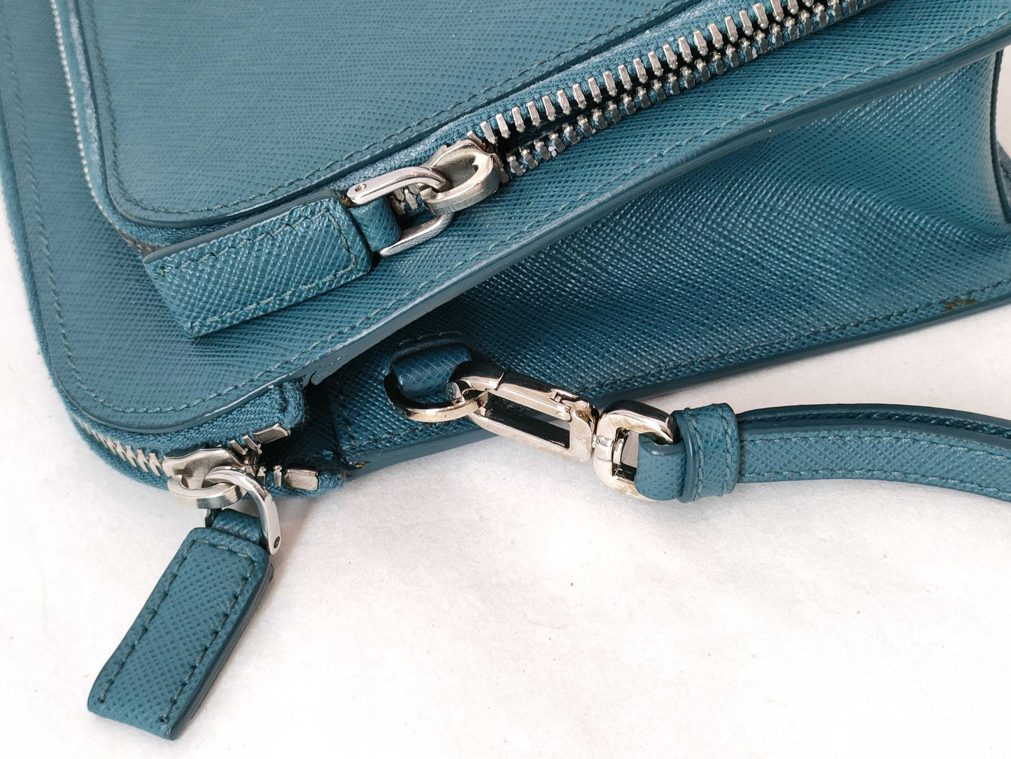 PRADA PRADA Prada Safiano Pouch Clutch Bag Blue Second Bag