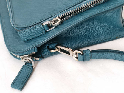 PRADA PRADA Prada Safiano Pouch Clutch Bag Blue Second Bag