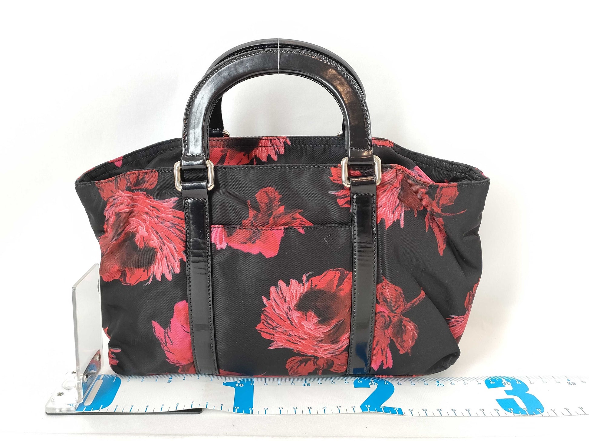 PRADA Nylon PRADA Prada Floral Nylon Handbag Black Red Handbag
