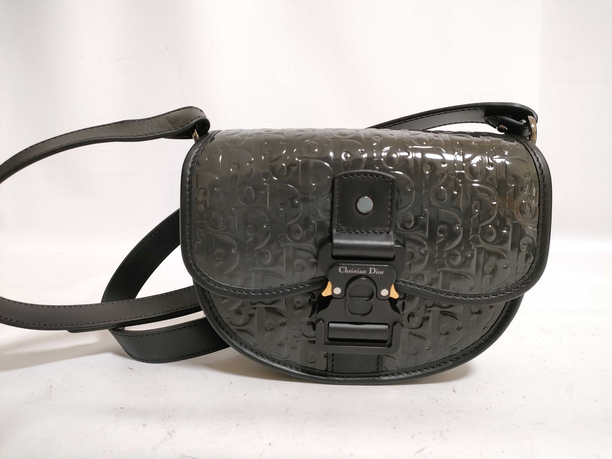 Christian Dior Trotter Saddle Bag, Enamel, Black, Shoulder Bag