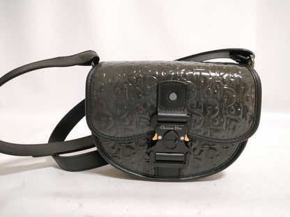 Christian Dior Trotter Saddle Bag, Enamel, Black, Shoulder Bag