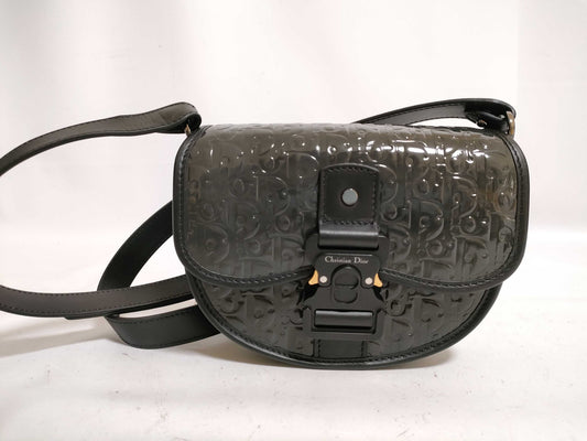 Christian Dior Trotter Saddle Bag, Enamel, Black, Shoulder Bag