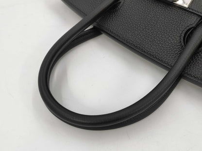 HERMES Birkin 30 Black Silver Fittings □R Engraved Topo