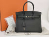 HERMES Birkin 30 Black Silver Fittings □R Engraved Topo