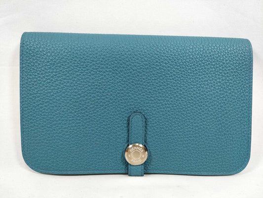 HERMES Dogon Hermes Dogon Blue A-Engraved Wallet