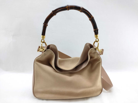 GUCCI Bamboo Gucci 2-way Bag Beige Handbag