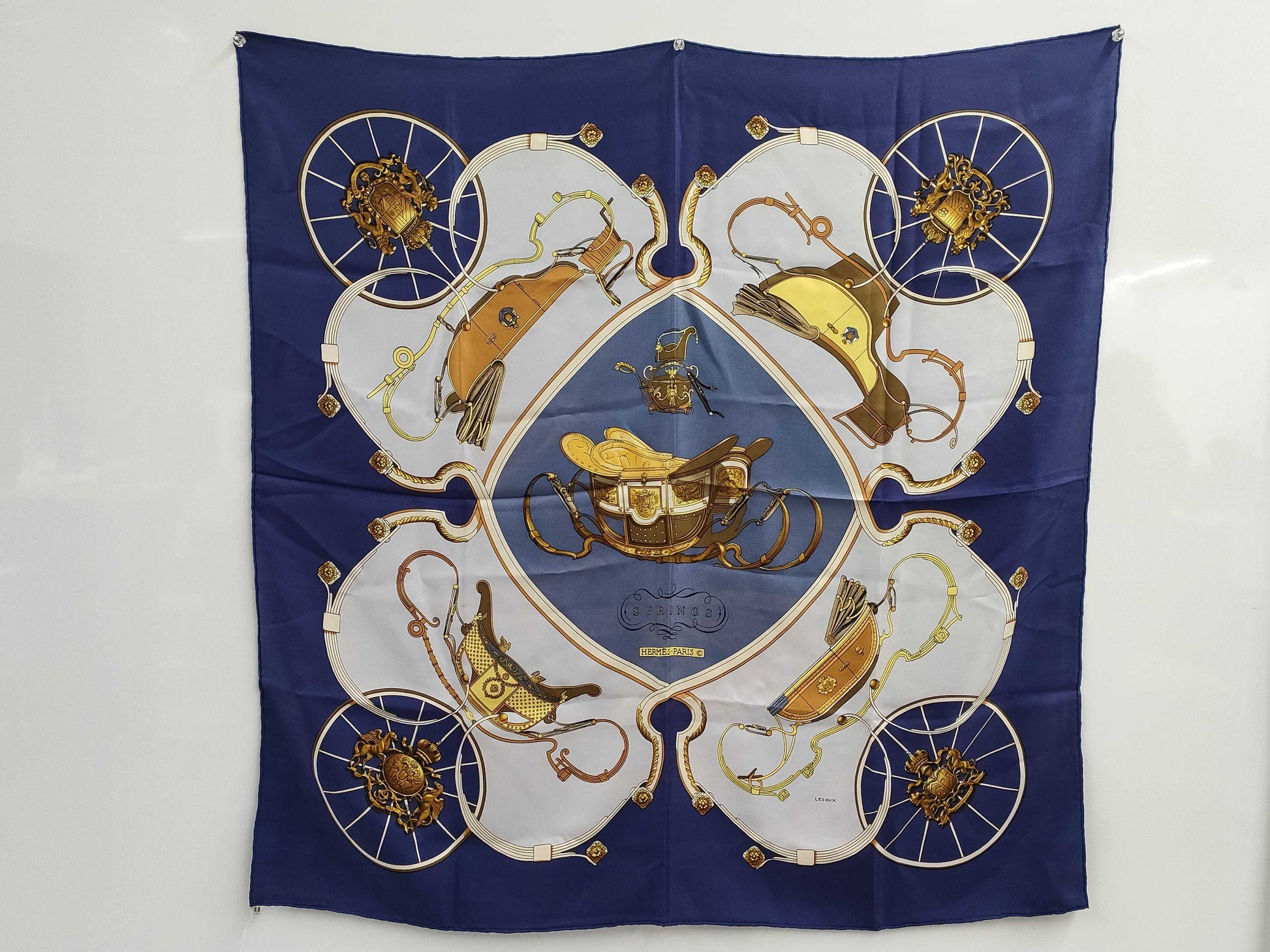 HERMES Scarf Carre90 Blue Tagged Scarf