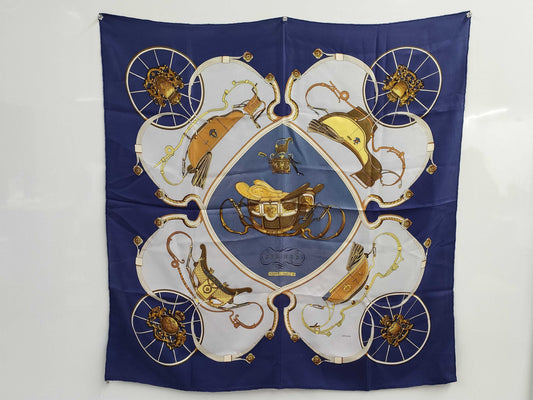 HERMES Scarf Carre90 Blue Tagged Scarf