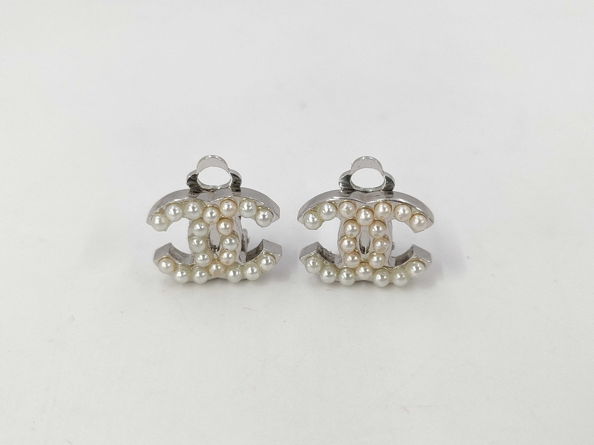 CHANEL CHANEL Cocomark Pearl Earrings Silver Earrings