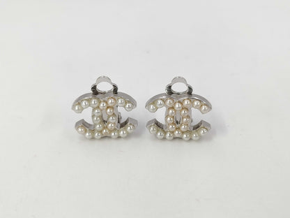 CHANEL CHANEL Cocomark Pearl Earrings Silver Earrings