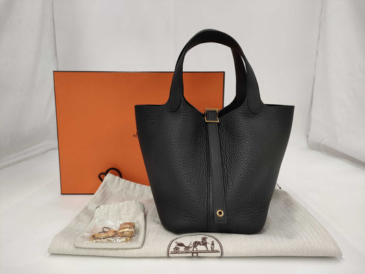 HERMES Picotin Lock PM Tryon Clemence Black GP K Engraved Handbag