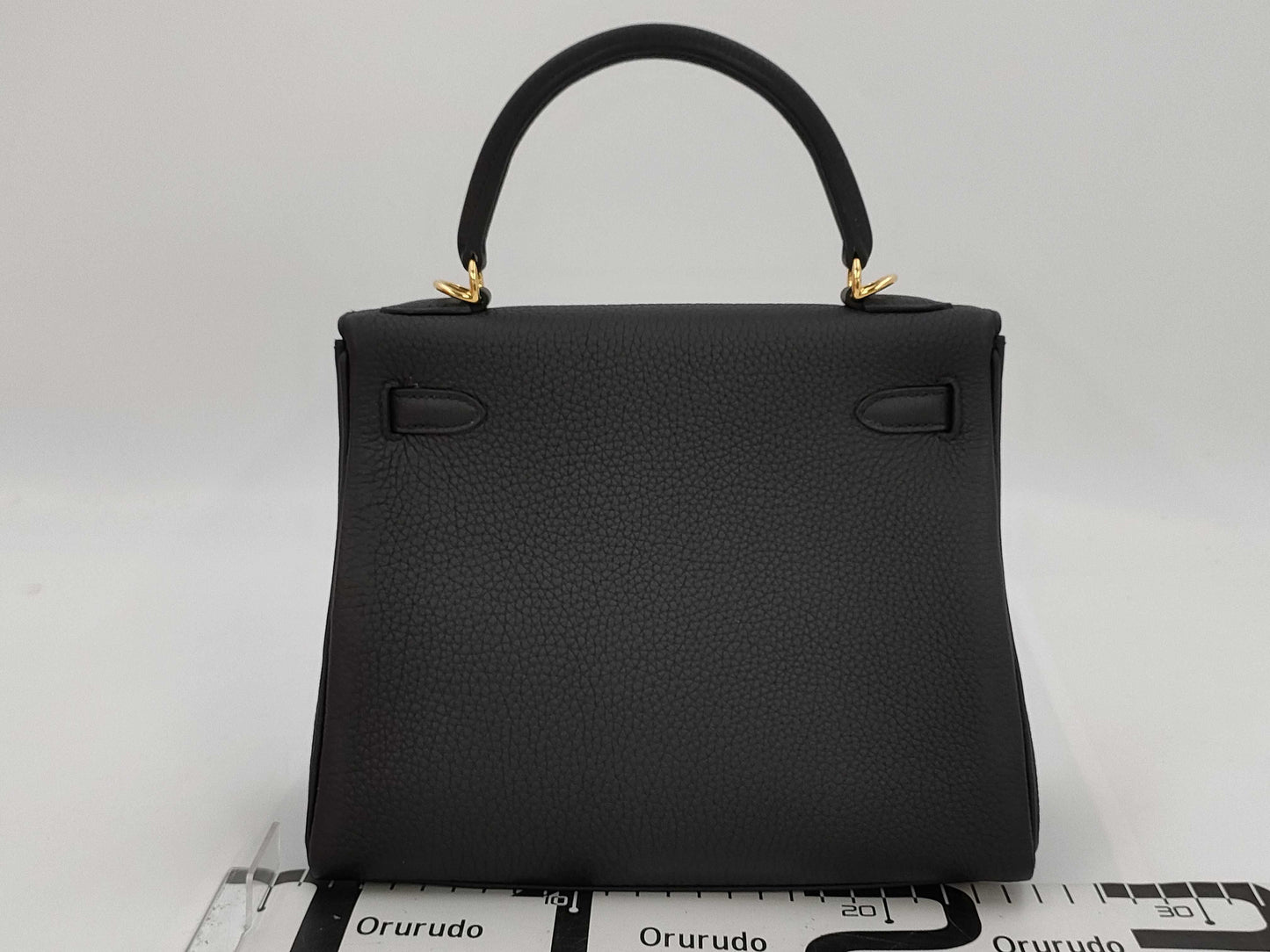 HERMES Kelly 25 Togo Black GP W Engraved Handbag