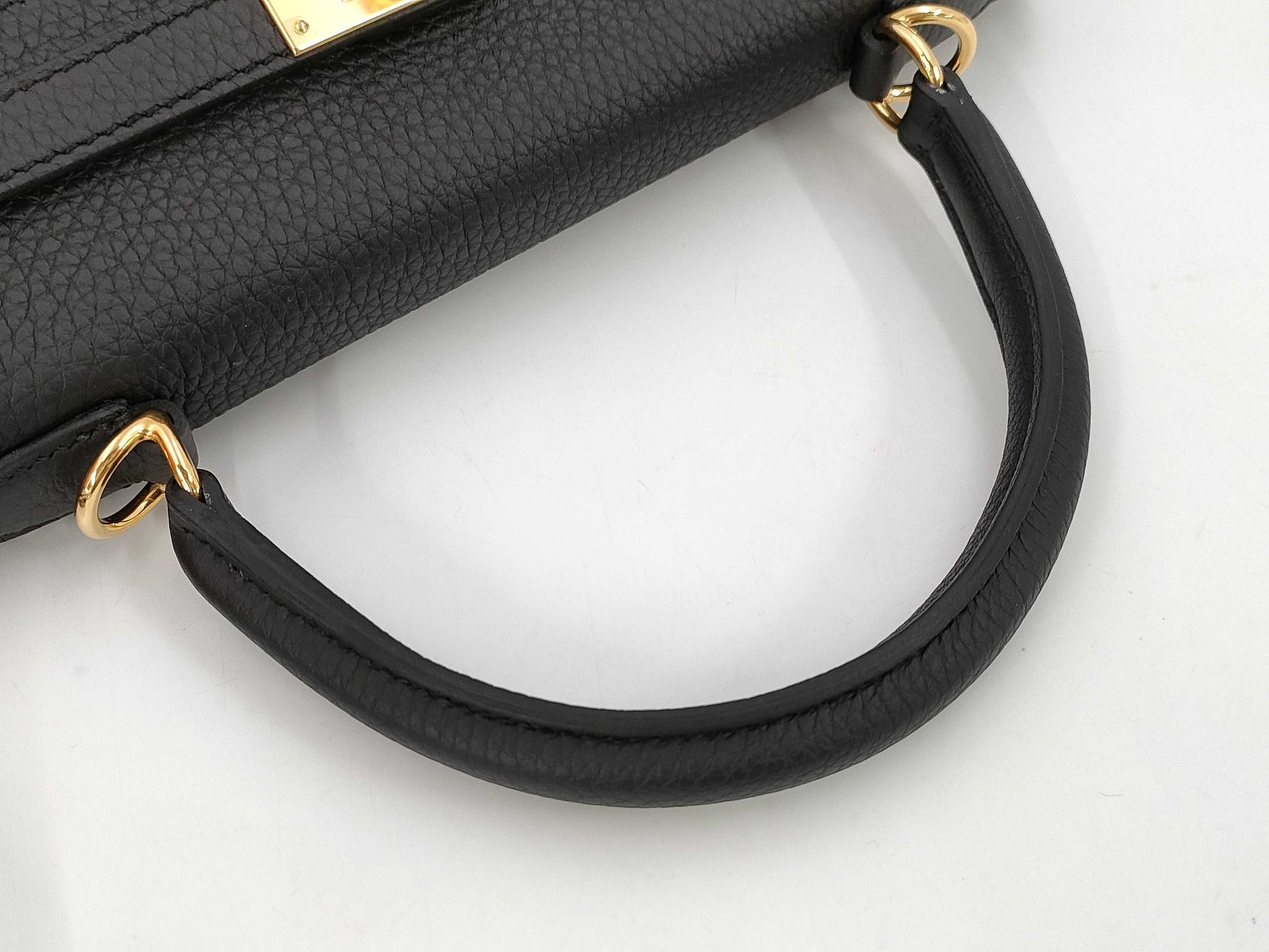 HERMES Kelly 25 Togo Black GP W Engraved Handbag