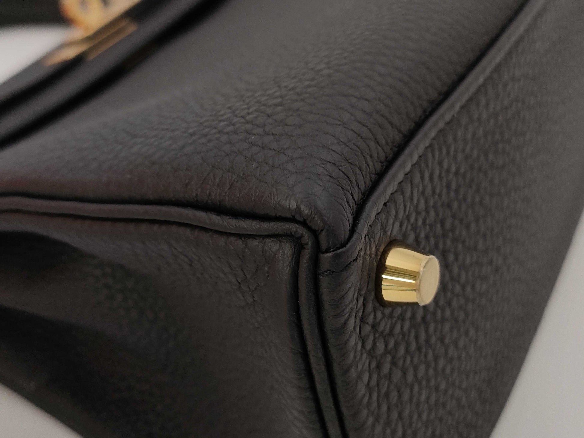 HERMES Kelly 25 Togo Black GP W Engraved Handbag