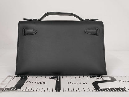 HERMES Pochette Kelly Vosswift Black GP Gold Hardware U-Engraved Handbag