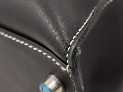 HERMES Kelly Flat 35 Vo-Swift Black SS □L Engraved Tote